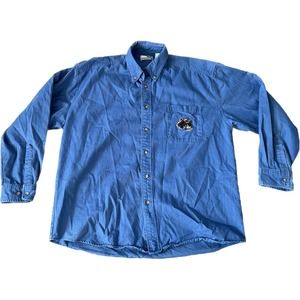 VINTAGE NATURAL WONDERS MEN'S BLUE COTTON WOLF BUTTON DOWN SHIRT Large